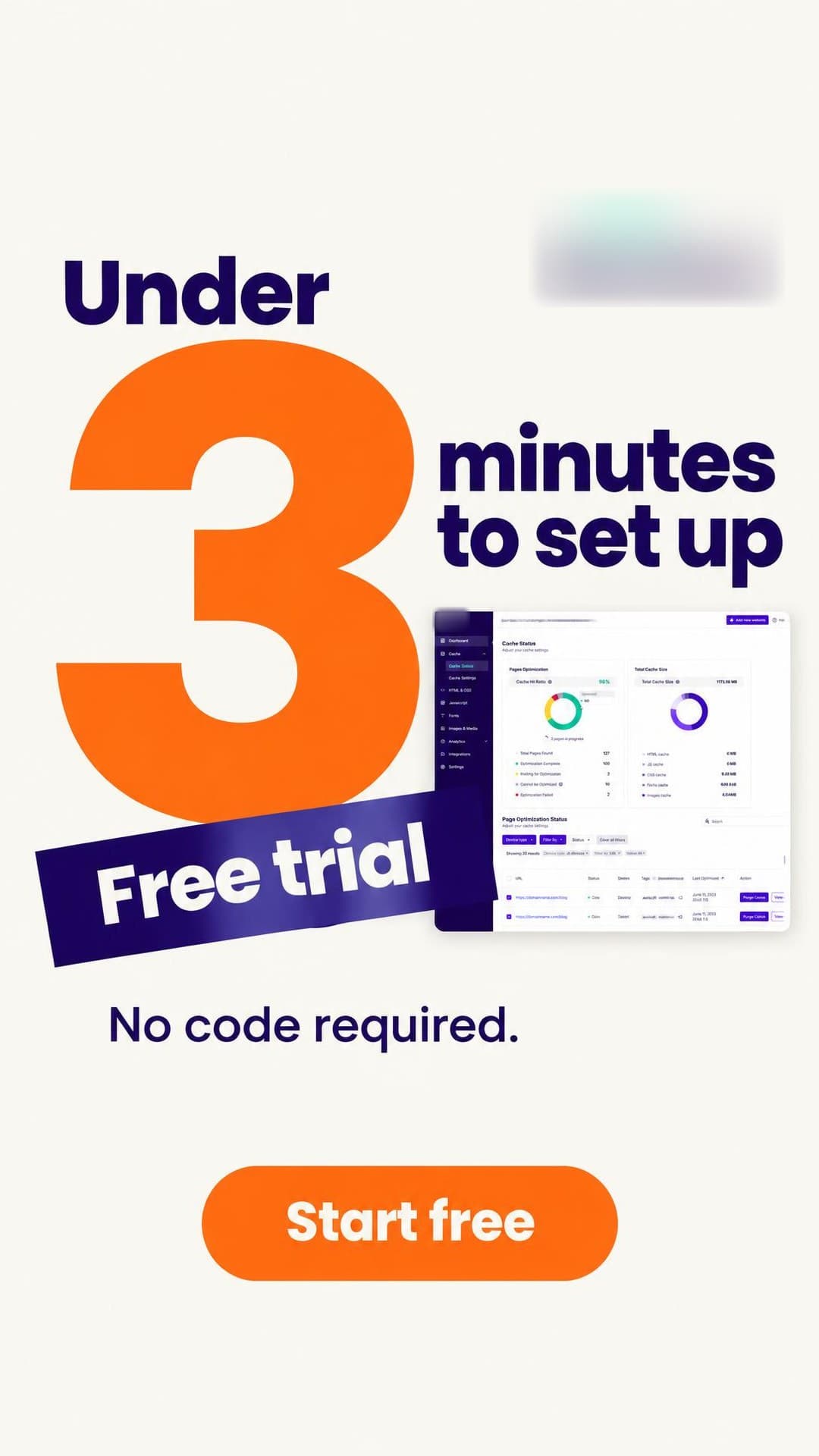 SaaS ad, Story · 9:16: "Under 3 minutes to set up"